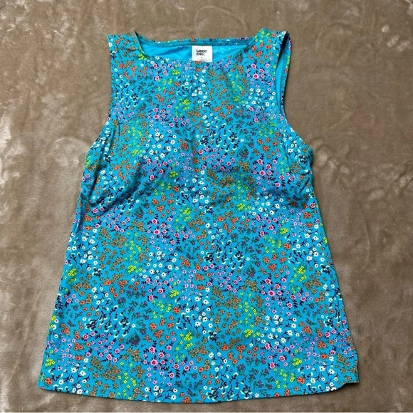 Lands' End High Neck Floral Turquoise Tankini Top Size 2P - Picture 1 of 8